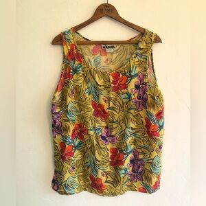 Vtg Mariel Blouse Women's Size M Silk Blouse Sleeveless Floral Top